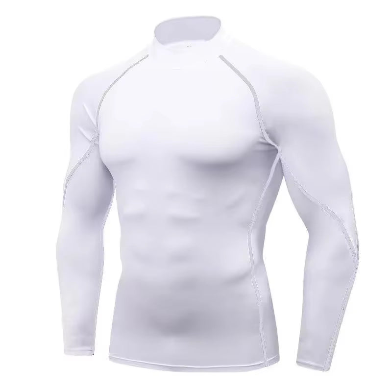 Men'S Quick Dry Running T-Shirt Workout Compression Shirt Turtleneck Long Sleeve Rash Guard Gym Base Layer Athletic Undershirt