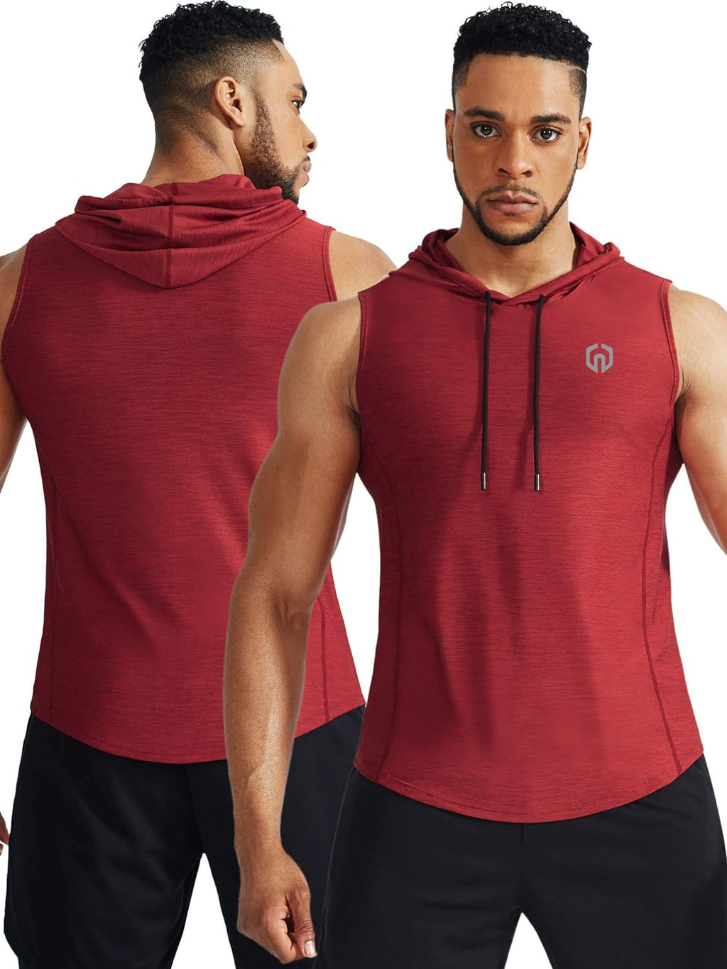 Men'S 3 Pack Running Tank Tops Muscle Workout Athletic Shirts with Hoods,5067,Black (Grey)/Slate Gray/Red,Us XL,EU 2XL