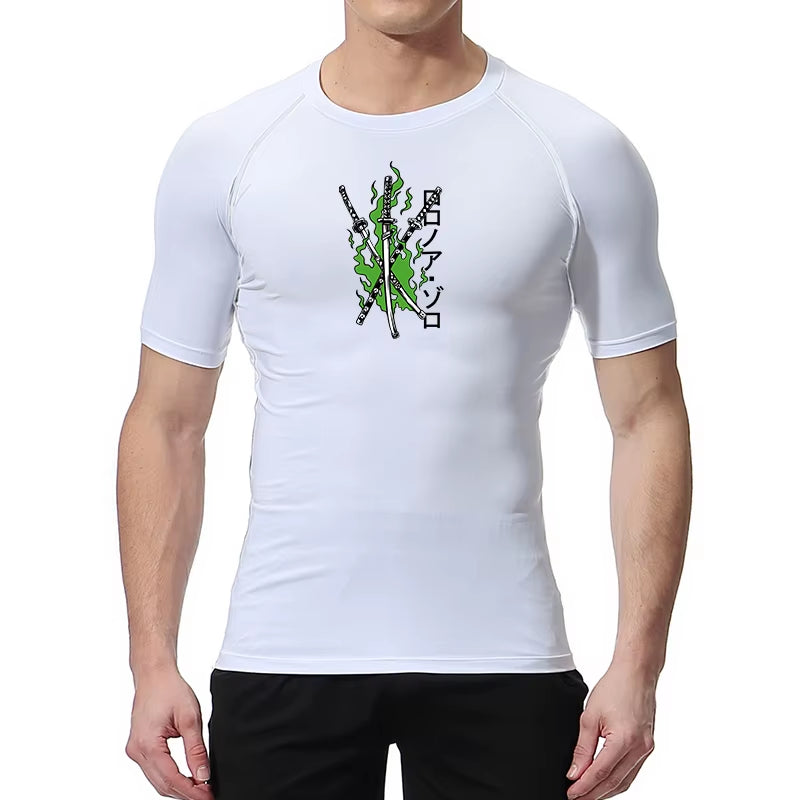 Graphic Compression Shirts for Men Athletic Quick Dry Stretch Tshirts Tops Gym Workout Running Baselayers Undershirts Rash Guard