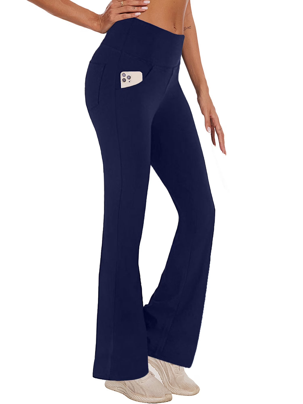Womens Bootcut Yoga Pants with Pockets Flare Workout Legging High Waist Lightweight Bottoms Activewear Navy Blue 2XL