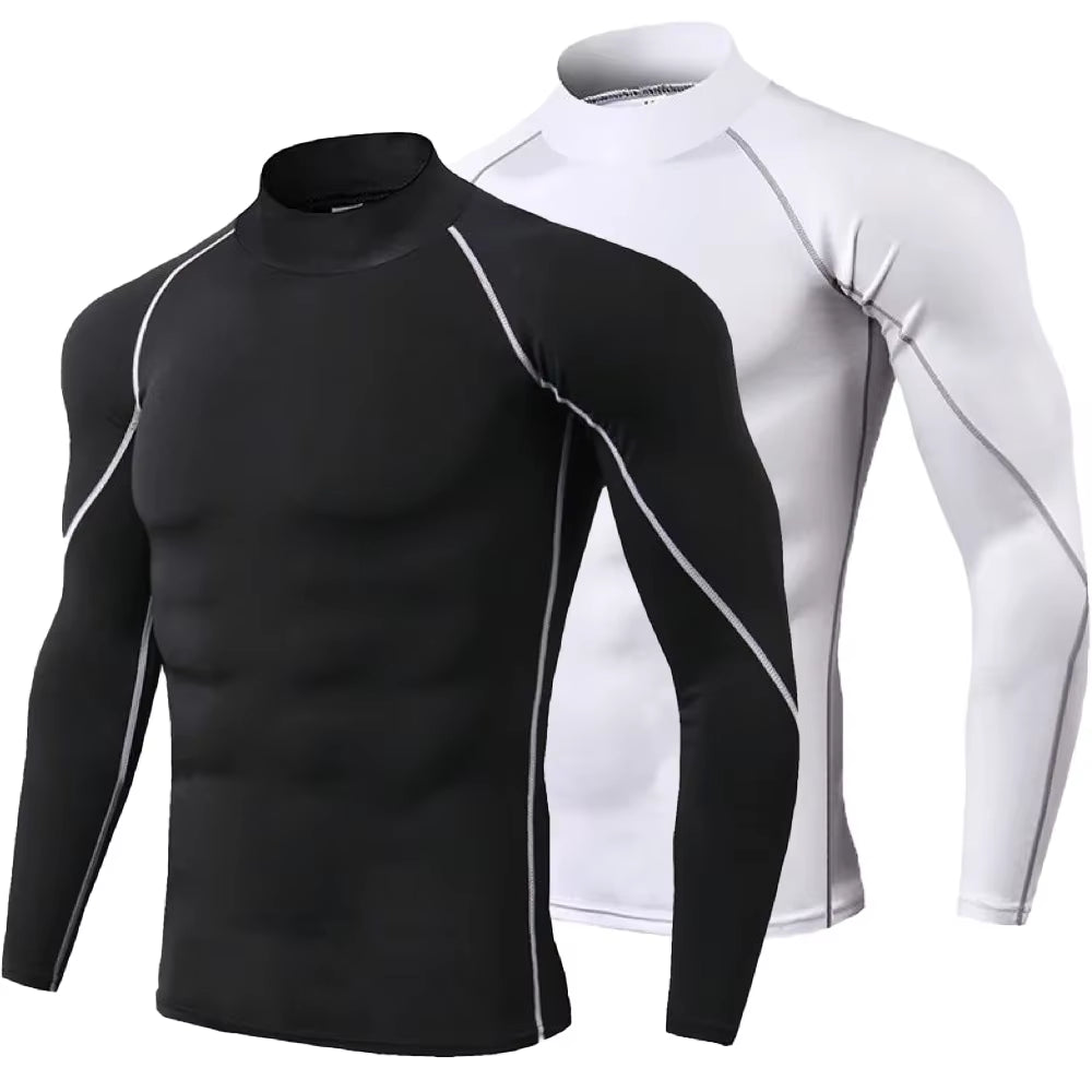 Men'S Quick Dry Running T-Shirt Workout Compression Shirt Turtleneck Long Sleeve Rash Guard Gym Base Layer Athletic Undershirt