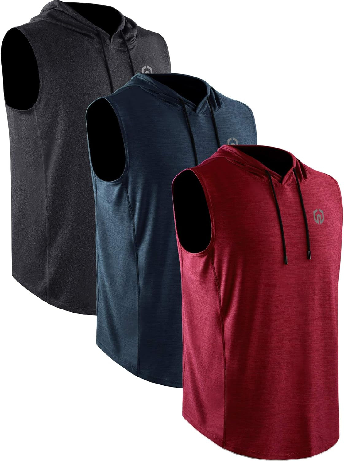 Men'S 3 Pack Running Tank Tops Muscle Workout Athletic Shirts with Hoods,5067,Black (Grey)/Slate Gray/Red,Us XL,EU 2XL