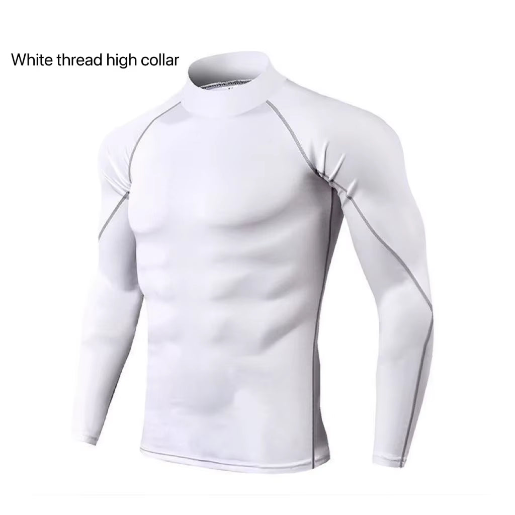 Men'S Quick Dry Running T-Shirt Workout Compression Shirt Turtleneck Long Sleeve Rash Guard Gym Base Layer Athletic Undershirt