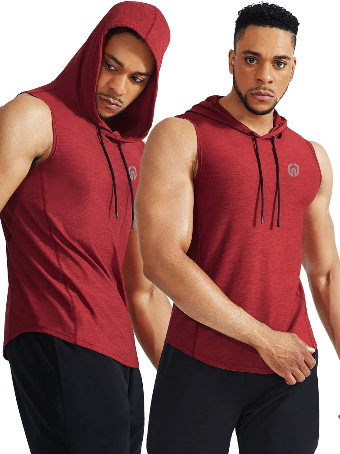 Men'S 3 Pack Running Tank Tops Muscle Workout Athletic Shirts with Hoods,5067,Black (Grey)/Slate Gray/Red,Us XL,EU 2XL