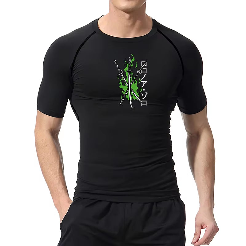 Graphic Compression Shirts for Men Athletic Quick Dry Stretch Tshirts Tops Gym Workout Running Baselayers Undershirts Rash Guard