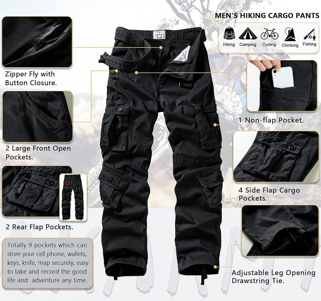 Men'S Casual Relaxed Fit Cargo Pants with Pockets, Outdoor Camo Cotton Work Pants for Men(No Belt)