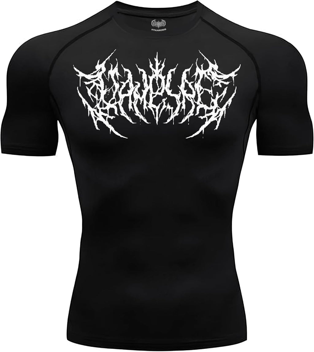 Diaphthora Men'S Compression Shirt - Metal Design - Gym Workout Performance Wear - Black
