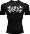 Diaphthora Men'S Compression Shirt - Metal Design - Gym Workout Performance Wear - Black