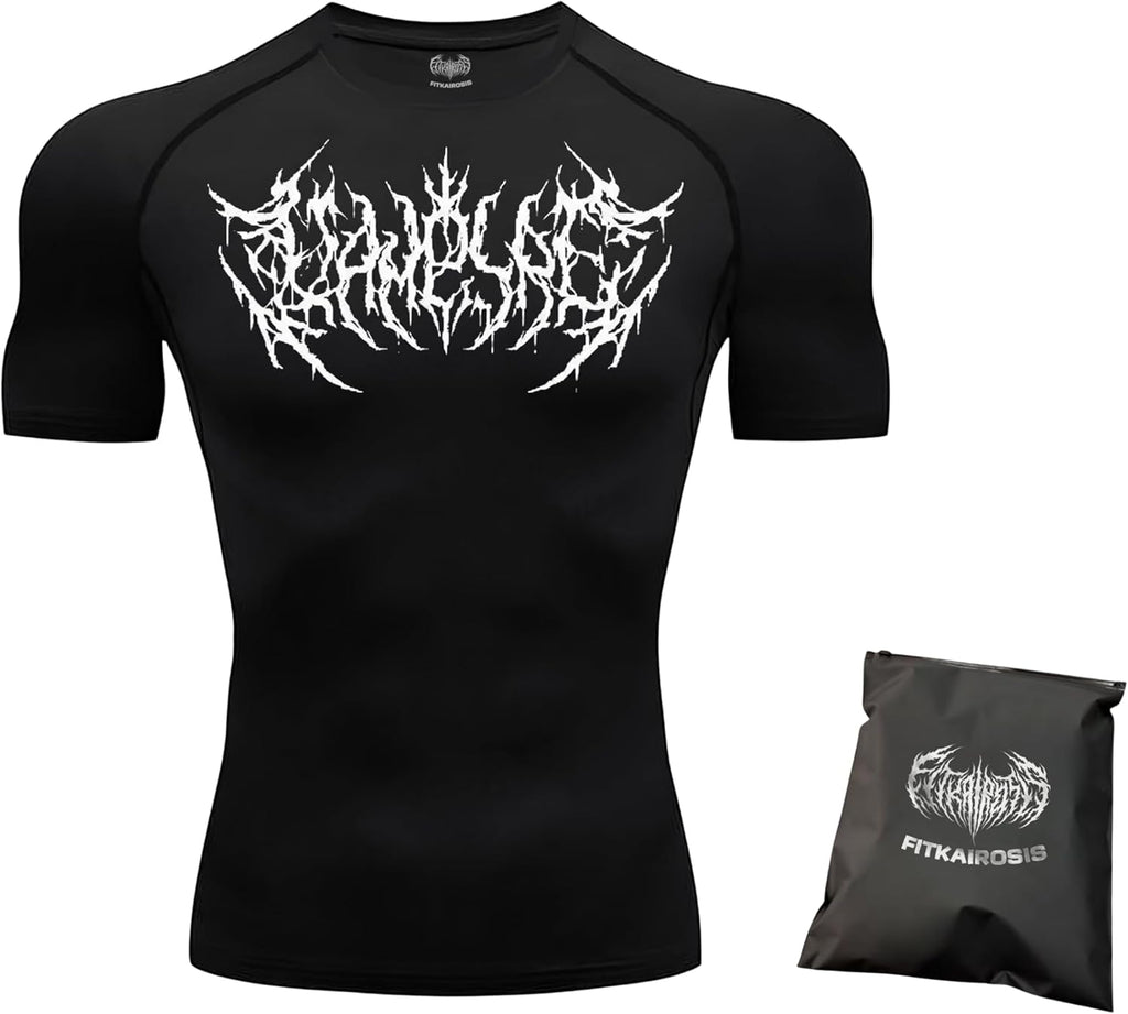 Diaphthora Men'S Compression Shirt - Metal Design - Gym Workout Performance Wear - Black