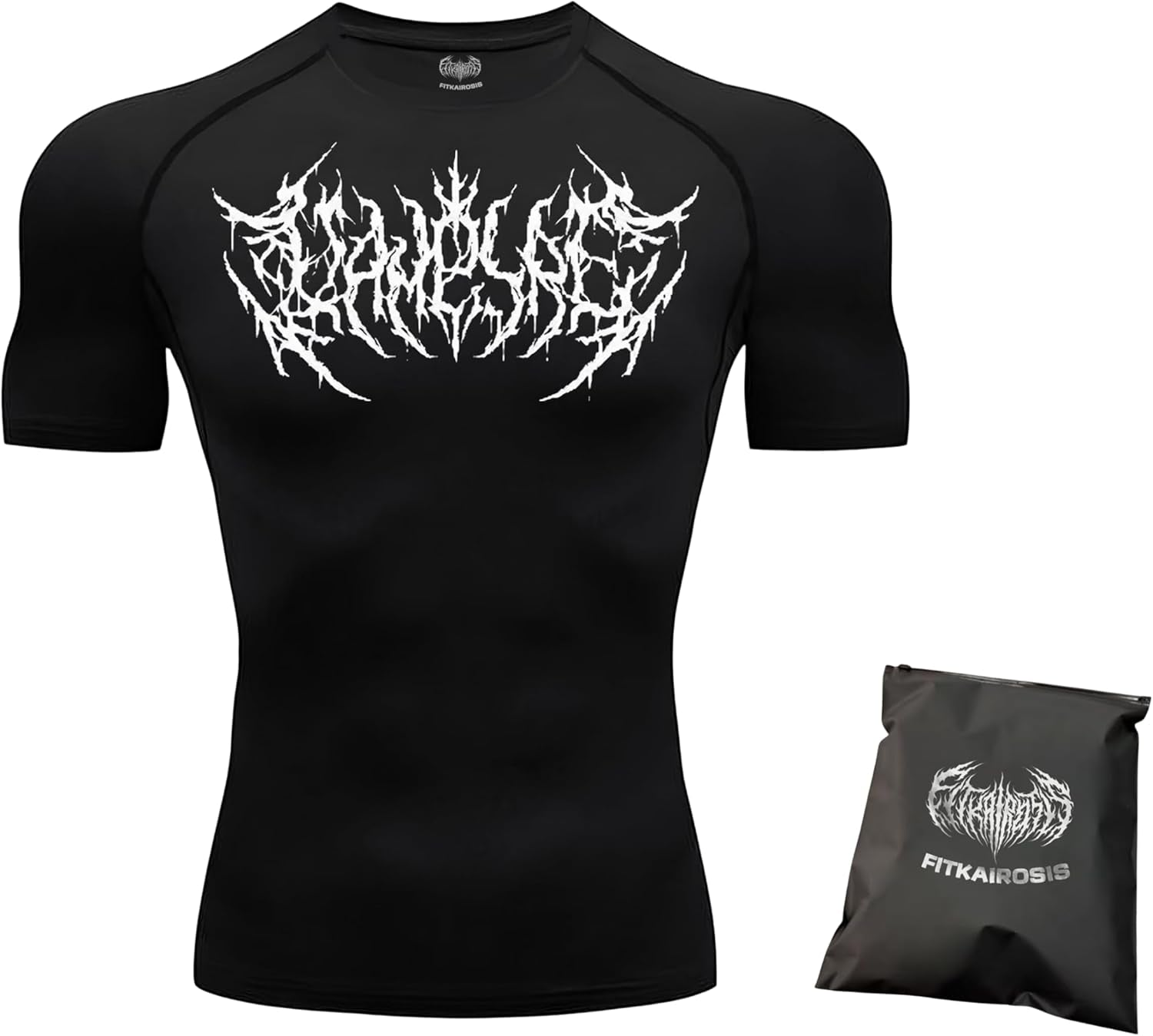 Diaphthora Men'S Compression Shirt - Metal Design - Gym Workout Performance Wear - Black