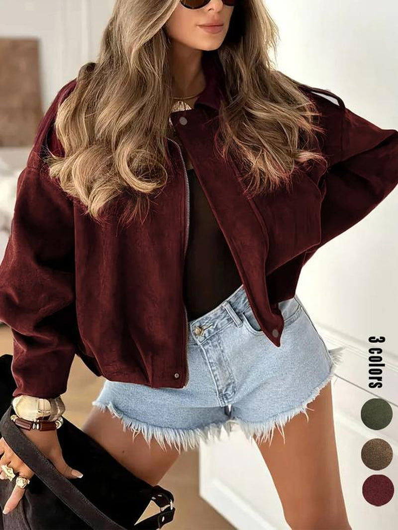 Women'S Suede Jacket, Faux Leather Bomber, Oversized Bat Sleeve Coat, Y2K Retro Vintage Style, Tiktok Viral