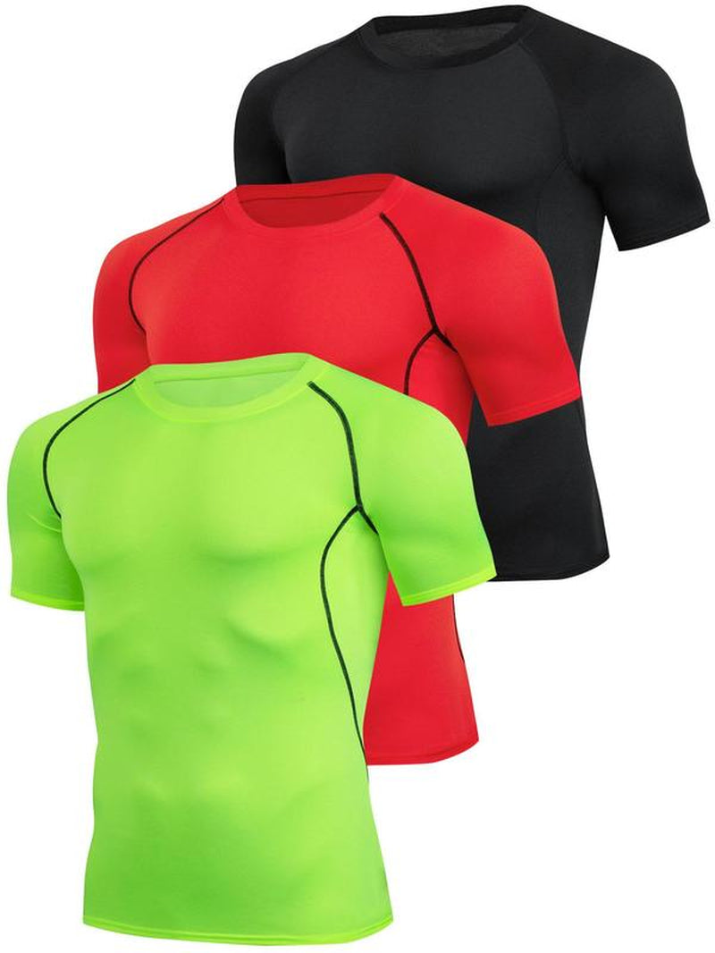 Men'S Contrast Binding round Neck Compression Sports Tee, Athletic Compression Shirts, Quick Drying Breathable Crew Neck Short Sleeve T-Shirt for Running Gym Workout, Casual Sporty Top for All Seasons, Activewear