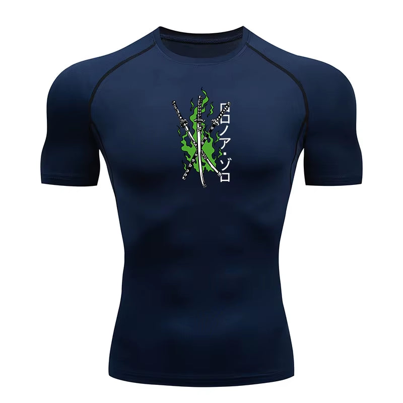 Graphic Compression Shirts for Men Athletic Quick Dry Stretch Tshirts Tops Gym Workout Running Baselayers Undershirts Rash Guard