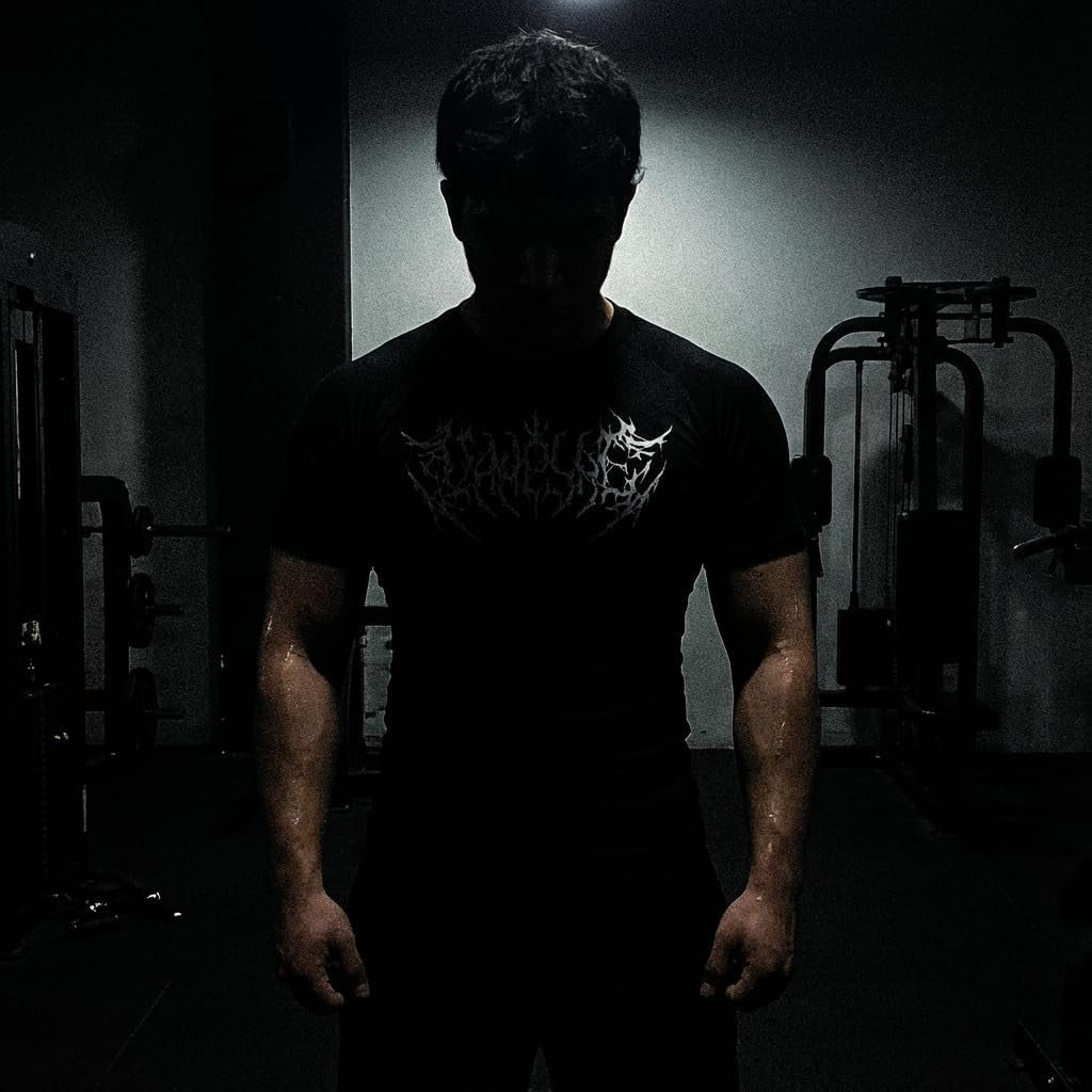 Diaphthora Men'S Compression Shirt - Metal Design - Gym Workout Performance Wear - Black