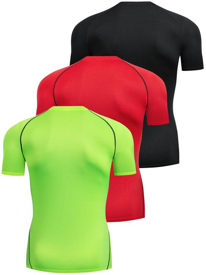 Men'S Contrast Binding round Neck Compression Sports Tee, Athletic Compression Shirts, Quick Drying Breathable Crew Neck Short Sleeve T-Shirt for Running Gym Workout, Casual Sporty Top for All Seasons, Activewear