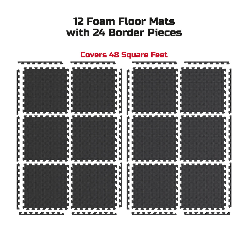 Pro Mat Exercise Mat, 12-Pack 24" X 24" Interlocking Foam Floor Tiles for Home Gym EVA Foam Mat, 48 Sq. Ft.
