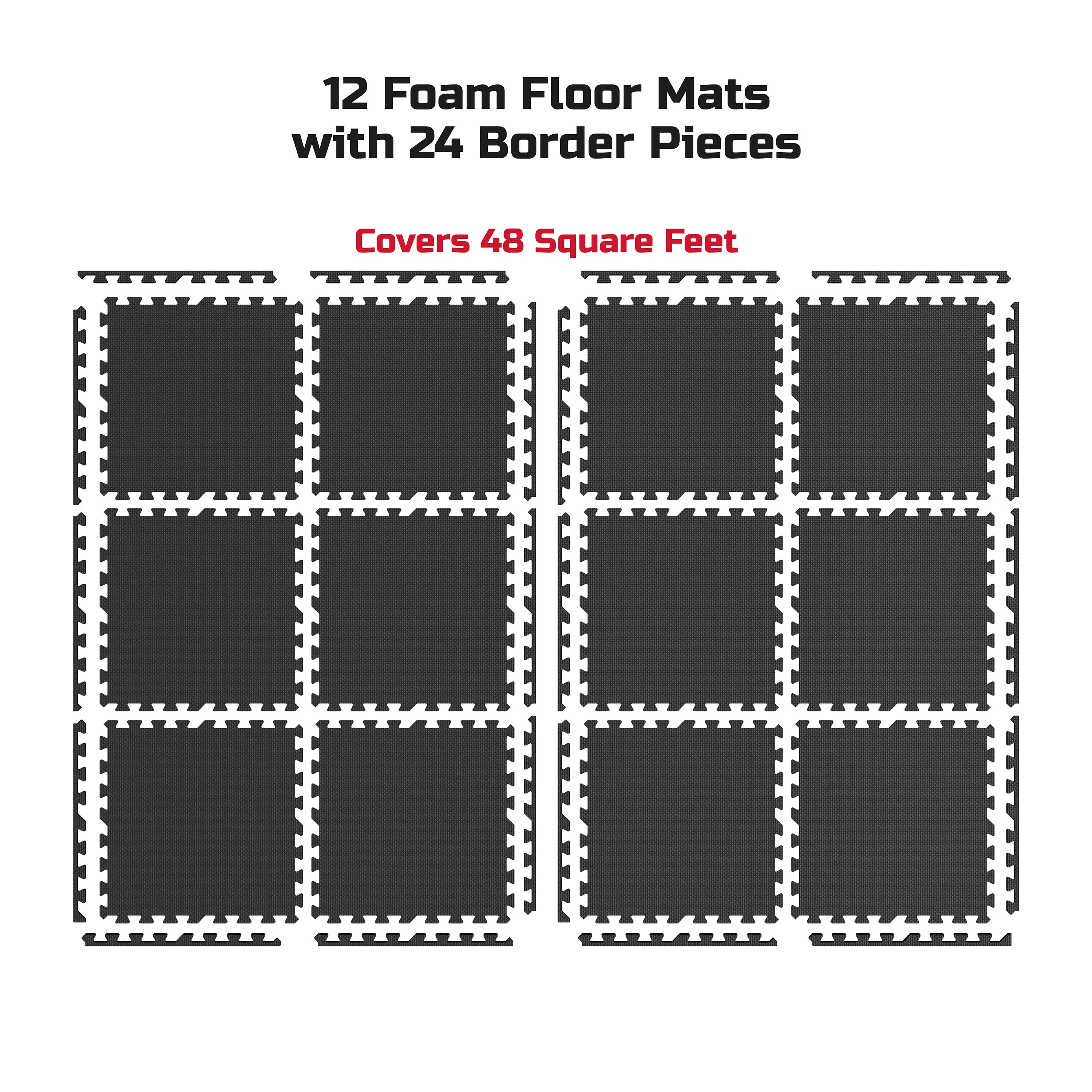 Pro Mat Exercise Mat, 12-Pack 24" X 24" Interlocking Foam Floor Tiles for Home Gym EVA Foam Mat, 48 Sq. Ft.