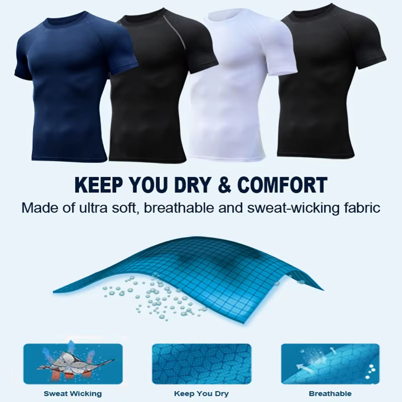 Graphic Compression Shirts for Men Athletic Quick Dry Stretch Tshirts Tops Gym Workout Running Baselayers Undershirts Rash Guard