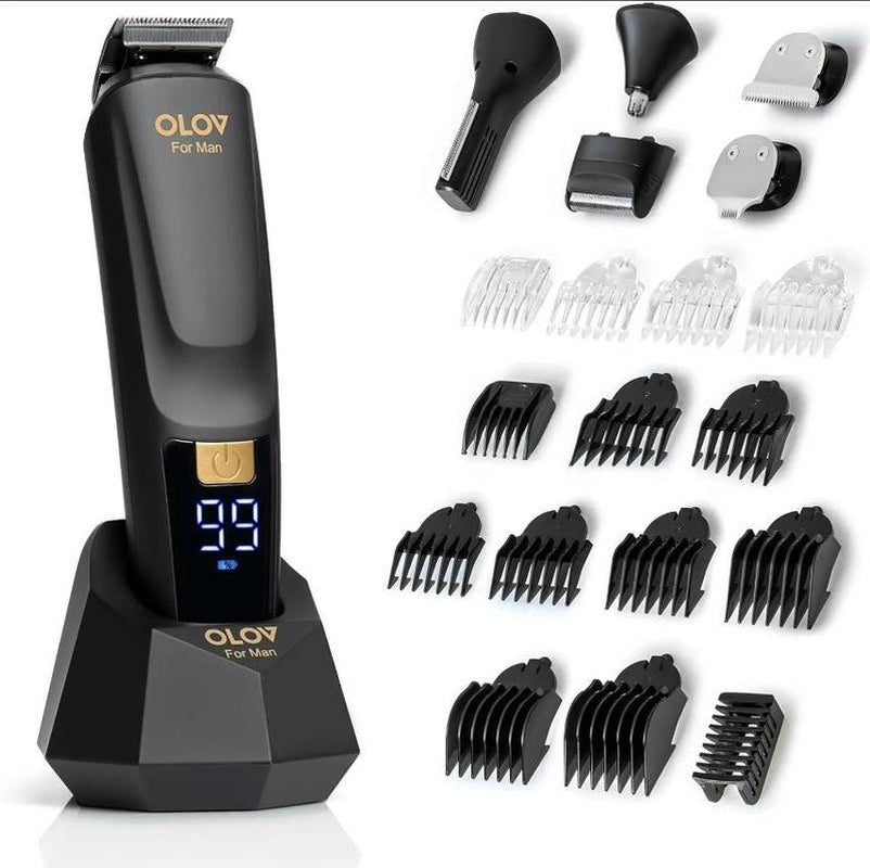 OLOV Beard/Hair Shaver for Men - All-In-One Mens Grooming Kit with Trimmer for Beard, Nose, Face, Cordless Hair Clippers Electric Razor, Black Comfort