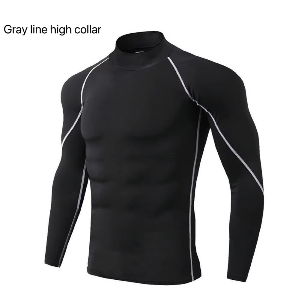 Men'S Quick Dry Running T-Shirt Workout Compression Shirt Turtleneck Long Sleeve Rash Guard Gym Base Layer Athletic Undershirt