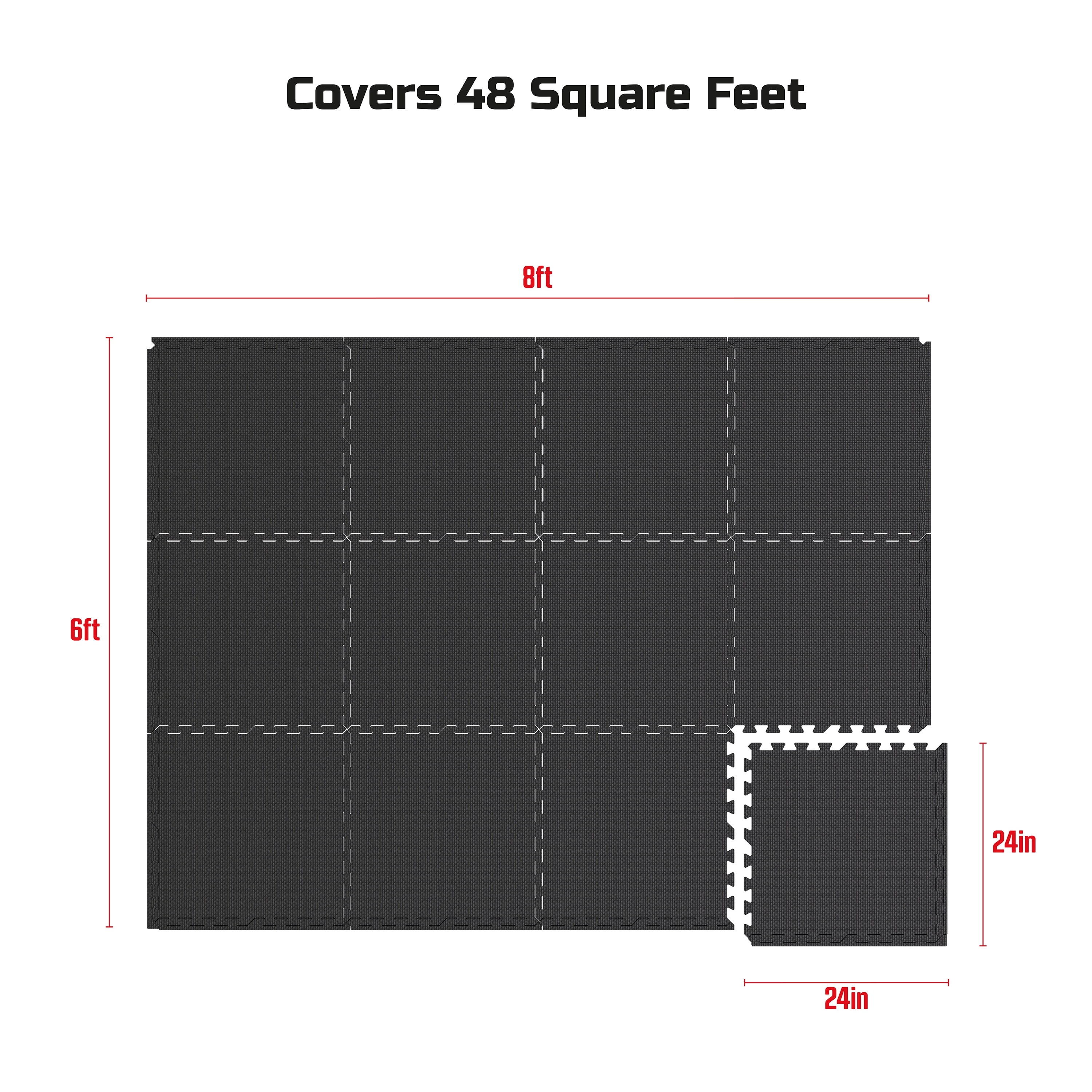 Pro Mat Exercise Mat, 12-Pack 24" X 24" Interlocking Foam Floor Tiles for Home Gym EVA Foam Mat, 48 Sq. Ft.