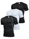 Men'S Contrast Binding round Neck Compression Sports Tee, Athletic Compression Shirts, Quick Drying Breathable Crew Neck Short Sleeve T-Shirt for Running Gym Workout, Casual Sporty Top for All Seasons, Activewear