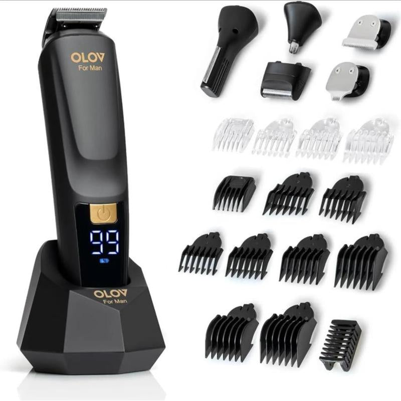 OLOV Beard/Hair Shaver for Men - All-In-One Mens Grooming Kit with Trimmer for Beard, Nose, Face, Cordless Hair Clippers Electric Razor, Black Comfort