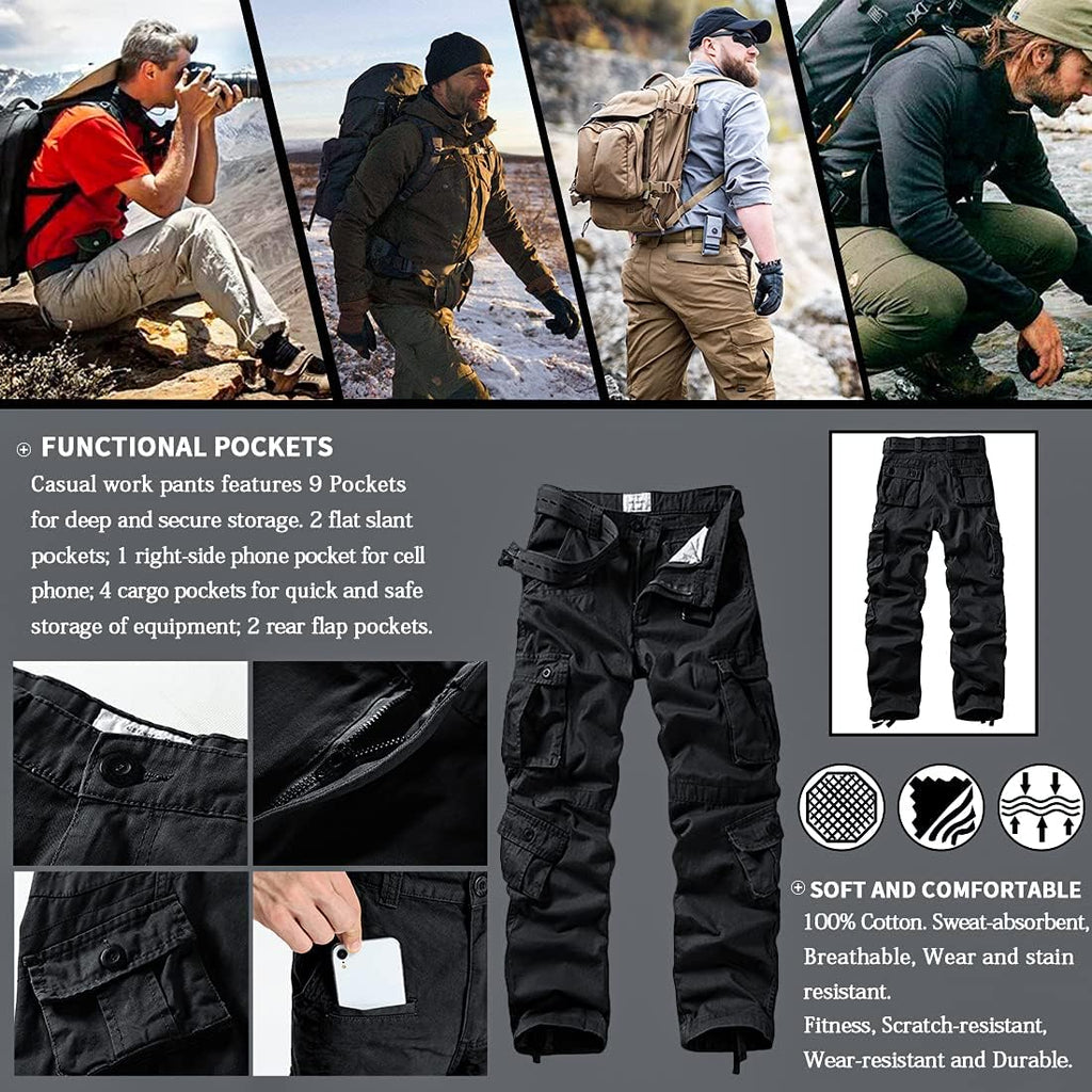 Men'S Casual Relaxed Fit Cargo Pants with Pockets, Outdoor Camo Cotton Work Pants for Men(No Belt)