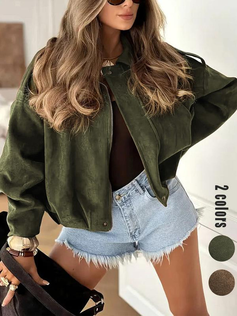 Women'S Suede Jacket, Faux Leather Bomber, Oversized Bat Sleeve Coat, Y2K Retro Vintage Style, Tiktok Viral