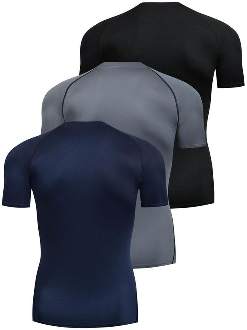Men'S Contrast Binding round Neck Compression Sports Tee, Athletic Compression Shirts, Quick Drying Breathable Crew Neck Short Sleeve T-Shirt for Running Gym Workout, Casual Sporty Top for All Seasons, Activewear