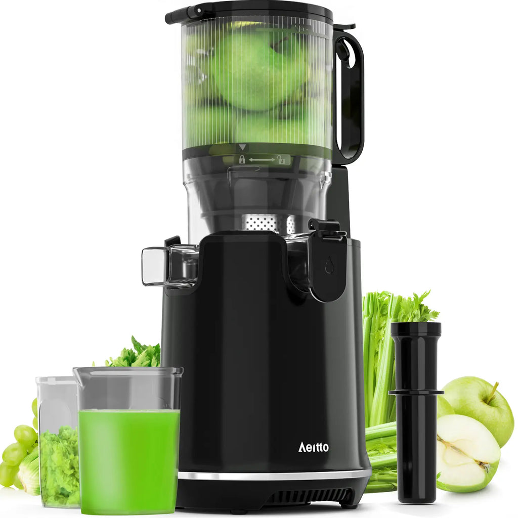Aeitto Max5 Juicer, Cold Press Juicer with 5.8" Large Feed Chute,1.7L Large Capacity, 250W Whole Masticating Juicers for Vegetable and Fruit, High Juice Yield, Easy to Clean with Brush, Ice Fruit, Bpa-Free, Smart Recipes App