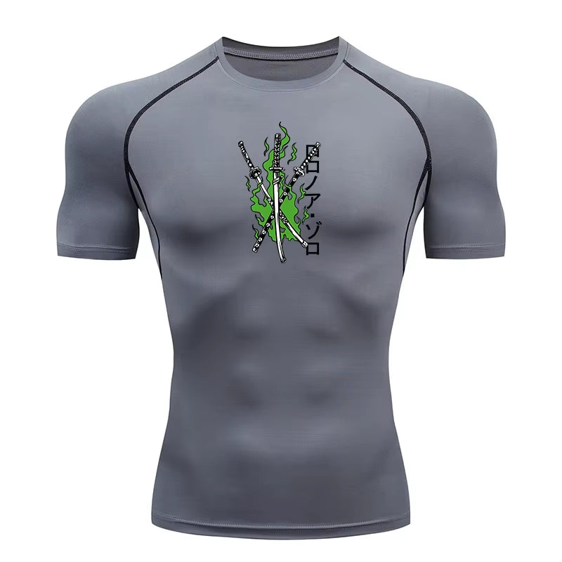 Graphic Compression Shirts for Men Athletic Quick Dry Stretch Tshirts Tops Gym Workout Running Baselayers Undershirts Rash Guard