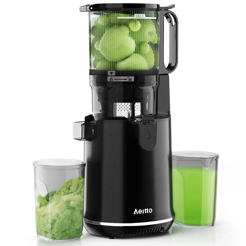Aeitto Max5 Juicer, Cold Press Juicer with 5.8" Large Feed Chute,1.7L Large Capacity, 250W Whole Masticating Juicers for Vegetable and Fruit, High Juice Yield, Easy to Clean with Brush, Ice Fruit, Bpa-Free, Smart Recipes App