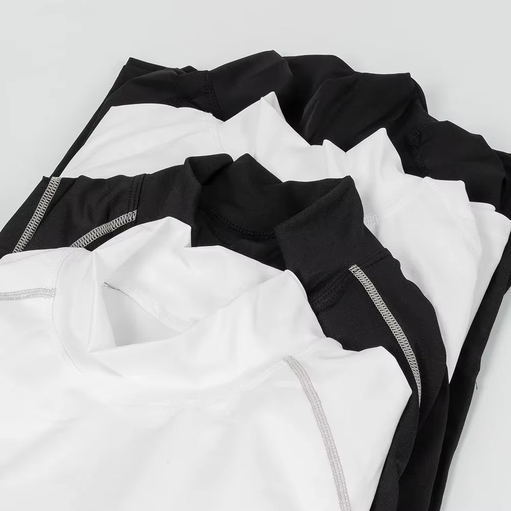 Men'S Quick Dry Running T-Shirt Workout Compression Shirt Turtleneck Long Sleeve Rash Guard Gym Base Layer Athletic Undershirt