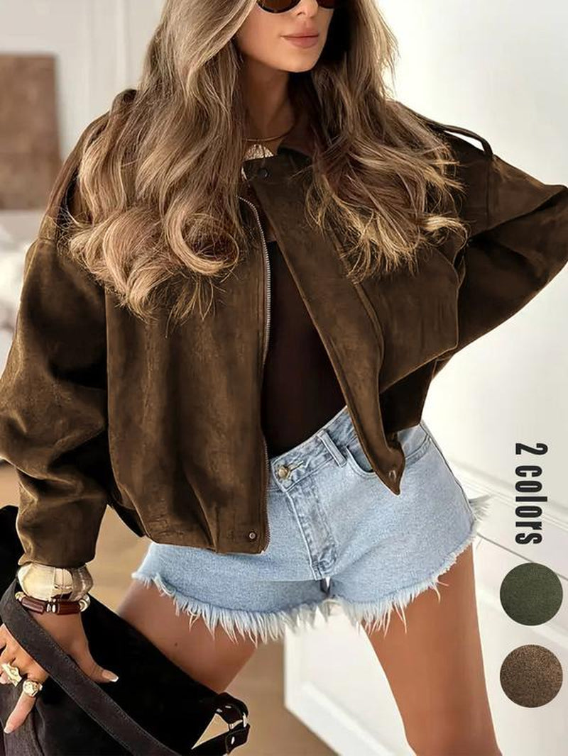 Women'S Suede Jacket, Faux Leather Bomber, Oversized Bat Sleeve Coat, Y2K Retro Vintage Style, Tiktok Viral